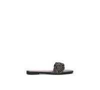 XY London Women's 'Robin' Diamanté Strap Square Toe Slider Sandals in Black | Size: 6