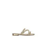 XY London Women's 'Suzzie' Strappy Flat Slip On Square Toe Slider Mule Sandals in Metallic Gold | Size: 8 XY London Metallic Gold 8