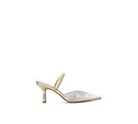 XY London Women's 'Tia' Clear Perspex Stiletto Heel Pointed Mules With Crystals in Metallic Gold | Size: 3