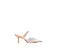 XY London Women's 'Tia' Clear Perspex Stiletto Heel Pointed Mules With Crystals in Nude | Size: 4