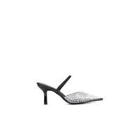 XY London Women's 'Tia' Clear Perspex Stiletto Heel Pointed Mules With Crystals in True Black | Size: 3