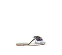 Xy London 'zendaya' Mesh Diamante Bow Flat Sandal Square Toe Bridal Shoes In Silver Silver