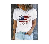 (XY27, L) American Flag Print T-Shirt, Independence Day Short Sleeve Crew Neck Casual Top For Summer & Spring, Women's Clothing