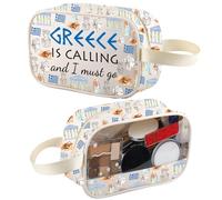 XYANFA Greece Is Calling And I Must Go Greece Makeup Bag Greece Gift For Women Souvenirs Travel Trip Vocation Gifts Toiletry Bag Organizer Pouch Cosmetic Bag, GREECE TOILETRY tm, Fashion