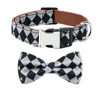 XYART Soft Dog Bow Tie Collar - Wedding Outfit for Boy/Male Dogs (Small, Medium, Large), Checkered Pattern, Black White, Small