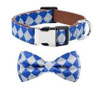 XYART Soft Dog Bow Tie Collar - Wedding Outfit for Boy/Male Dogs (Small, Medium, Large), Checkered Pattern, Blue White, Small