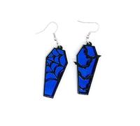 XYAYOU Asymmetric Acrylic Coffin Mirror Bat Spider Web Horror Casket Dangle Drop Hook Hoop Earrings for Women Halloween, in picture, Acrylic, No Gemstone