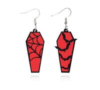 XYAYOU Asymmetric Acrylic Coffin Mirror Bat Spider Web Horror Casket Dangle Drop Hook Hoop Earrings for Women Halloween, in picture, Acrylic, No Gemstone