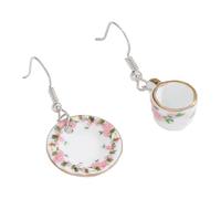 XYAYOU Asymmetric Ceramic Drop Earrings for Women Coffee Cup Disc Floral Hand-Painted Artistic Dangle Earrings Vintage Unique Flower Teacup Dinnerware Pendant Trendy Jewelry, M, Acrylic, No Gemstone
