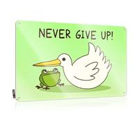 XYBH Beer Signs Metal Vintage A Stork Carrying A Frog With The Text Never Give Up! Tin Sign Dorm Door Sign Metal Tin Signs Funny(20X30CM)