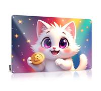 XYBH Decor For Man Cave A Cute White Cat Holding A Golden Coin With A Dollar Sign. Tin Sign Outdoor Signs And Decor Signs For Room(20X30CM)
