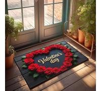 XYBH Doormats For Outdoor Entrance Funny A Heart-Shaped Arrangement Of Red Roses With The Words Doormat Personalized Welcome Mat Summer Welcome Mat(65X90CM)