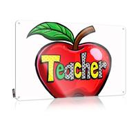 XYBH Dorm Room Door Sign A Red Apple With The Word Teacher Written On It. Tin Sign Funny Plaques For Men Funny Signs Metal(30X40CM)