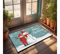 XYBH Fall Mats For Front Door A Child In Red Clothing Stands Next To A Snowman On A Snowy Day. Doormat Entry Floor Mats Weather Mats For House(65X90CM)