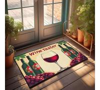 XYBH Fall Mats Outdoor Official Wine Taster: A Glass Of Red Wine With Bottles And Grapes Doormat Winter Welcome Mat Bar Decor For Home(40X60CM)