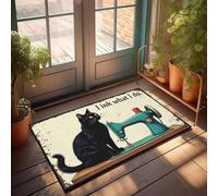 XYBH Fall Outdoor Rug For Front Door A Black Cat Sits Beside A Sewing Machine With The Text I Ink What I Do. Doormat Funny Stuff Fall Outside Door Mats(65X90CM)