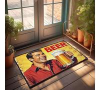 XYBH Fall Outdoor Rug For Front Door A Man In A Red Shirt Holds Up A Glass Of Beer With A Big Smile On His Face. Doormat Funny Stuff Fall Outside Door Mats(65X90CM)