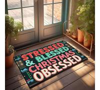XYBH Fall Outdoor Rug For Front Door Stressed & Blessed: Christmas Obsessed Doormat Funny Stuff Fall Outside Door Mats(50X80CM)