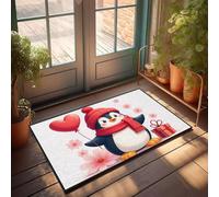 XYBH Fall Welcome Mats Outdoor A Cute Penguin With A Heart-Shaped Balloon And Flowers. Doormat Bedroom Accessories Home Door Mat(40X60CM)