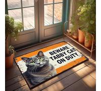 XYBH Fall Welcome Mats Outdoor Beware: Tabby Cat On Duty Doormat Bedroom Accessories Home Door Mat(50X80CM)