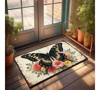 XYBH Farm Bath Mat A Black Butterfly With Yellow Spots On Its Wings Is Surrounded Doormat Restroom Decor Fall Rug(50X80CM)
