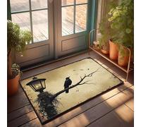 XYBH Farmhouse Kitchen Rug Set A Crow Perches On A Branch Under A Streetlamp, With Birds Flying In The Background Doormat Classroom Welcome Mat Door Mat Rug(50X80CM)