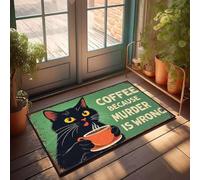XYBH Front Door Inside Mat Black Cat Sipping Coffee: 'Because Murder Is Wrong.' Doormat Indoor Door Mats For Home Men Decor(50X80CM)