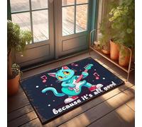 XYBH Front Door Mat Funny A Cartoon Cat Playing An Electric Guitar With Musical Notes Around It Doormat Fall Outdoor Rug Kitchen Rug Set(40X60CM)