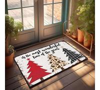 XYBH Front Door Mat Funny Red, Leopard, Plaid Trees With 'It'S The Most Wonderful Time Of The Year'. Doormat Fall Outdoor Rug Kitchen Rug Set(50X80CM)