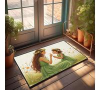 XYBH Front Door Mats For Outdoor Entrance A Mother And Daughter Share A Tender Moment In A Field Of Flowers. Doormat Balcony Decor Bedroom Decor For Men(65X90CM)