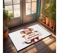 XYBH Front Door Welcome Mat A Monkey Holding A Sign That Says Merry Xhristmas. Doormat Fall Mats Outdoor Room Decore(65X90CM)