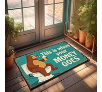 XYBH Funny Bathroom Rugs Bear On Toilet With Beer Saying This Is Where Your Money Goes. Doormat Emo Room Decor Stuff For Bedroom(65X90CM)