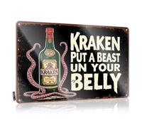 XYBH Funny Desk Signs Kraken Rum: Put A Beast In Your Belly! Tin Sign Tin Sign Decor Funny Metal Signs For Outdoors(20X30CM)
