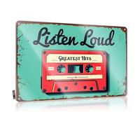 XYBH Funny Tin Sign Listen Loud: Greatest Hits Tape Tin Sign Bar Rules Sign Bar Rules Sign(20X30CM)