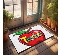 XYBH Garage Accessories For Man Cave A Red Apple With The Word Teacher Written On It. Doormat Porch Decor Playroom Furniture(50X80CM)