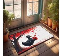 XYBH Home Alone Door Mat A Black Duck Holding A Red Gift Box Under A Tree With Heart-Shaped Leaves. Doormat Fall Outdoor Doormat Lake House Decor(50X80CM)