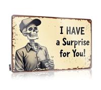 XYBH Metal Signs For Outside Home Decor A Skeleton Holding A Camera With The Text I Have A Surprise For You! Tin Sign Tin Metal Decor Signs For Room(30X40CM)