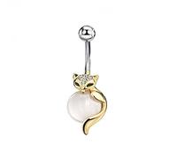XYBH Order umbilical ring Korean version of diamond-encrusted cat's eye cute little fox Versatile 316L steel navel buckle