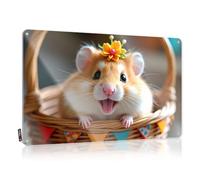 XYBH Outdoor Bar Decor A Cheerful Hamster With A Flower Crown In A Basket. Tin Sign Stuff For Boys Room Funny Coffee Signs(30X40CM)
