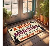 XYBH Outdoor Rug Front Door A Witch And Her Little Monsters Live With Handsome Devil. Doormat Door Mats Indoor Entrance Summer Front Door Mat(40X60CM)