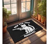 XYBH Plain Welcome Mat A Cat Holding A Gun With The Text Pew Pew Pew! Madakas! Doormat Farmhouse Bathroom Mats Bar Decor For Home(65X90CM)