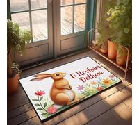 XYBH Plain Welcome Mat A Cute Rabbit Sits Amidst Colorful Flowers Doormat Farmhouse Bathroom Mats Bar Decor For Home(65X90CM)
