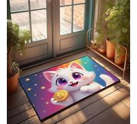 XYBH Plain Welcome Mat A Cute White Cat Holding A Golden Coin With A Dollar Sign. Doormat Farmhouse Bathroom Mats Bar Decor For Home(50X80CM)