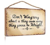XYBH Plaque For Front Door Don't Worry About A Thing Cause Every Thing Gonna Be Alright. Wood Plaque Sign Hanging Pantry Sign Decor(15X28CM)