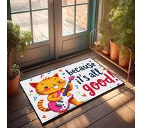 XYBH Rustic Bathroom Rugs A Cute Cat Playing A Guitar With Musical Notes And Hearts Around It Doormat Decore For Room Playroom Decor(40X60CM)
