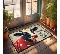 XYBH Stuff For Your Room A Cow Wearing A Red Heart-Patterned Dress With The Text It Fought Doormat Welcome Home Mats For Front Door Decore For Room(50X80CM)