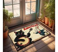 XYBH Stuff For Your Room American Cat And Rabbit Playing Banjo Doormat Welcome Home Mats For Front Door Decore For Room(50X80CM)