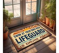 XYBH Summer Door Mat Outdoor Swim At Your Own Risk. Lifeguard Is Drunk Again. Doormat Home Decor Men Front Porch Fall Decor(50X80CM)