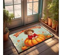 XYBH Things For Boys Room A Child Sits On A Large Pumpkin With Happy Thanksgiving Written Above. Doormat Doormat Outdoor Entrance Dorm Sweet Dorm Door Mat(40X60CM)