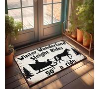 XYBH Welcome Doormat Outdoor Entrance Hello Winter Sleigh Ride Available. Doormat Funny Shoes Tiki Bar Decorations(50X80CM)
